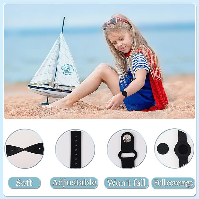 Kids Waterproof Airtag Bracelet Compatible with Apple AirTag, Hidden Silicon Protective Case for Air Tag GPS Tracker Holder, Adjustable Anti-Lost Watch Band for Toddler Child (Black)