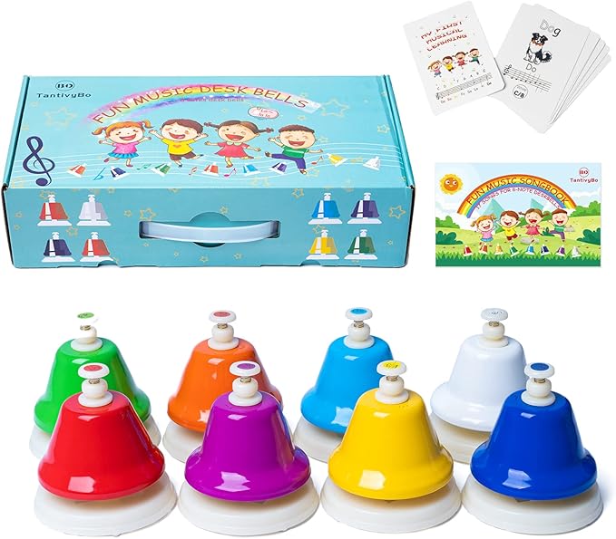Desk Bells, Rainbow Diatonic Hand Bells for Kids with 17 Songbook & Musical Flash Cards, Toddler Preschool Musical Learning Toys, Boys & Girls Birthday Gift for 3-Year-Old and Over