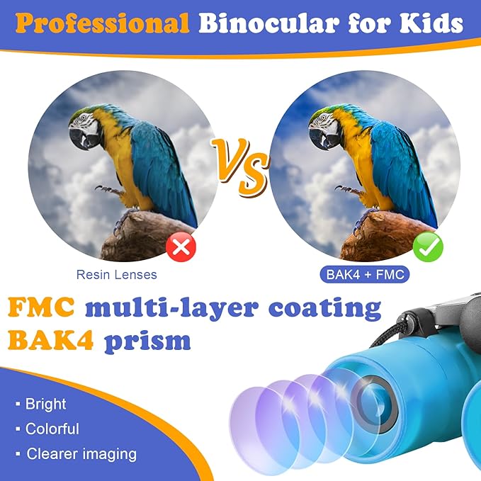 Obuby Real Binoculars for Kids Gifts for 3-12 Years Boys Girls 8x21 High-Resolution Optics Compact Toy Binocular for Bird Watching,Travel, Camping