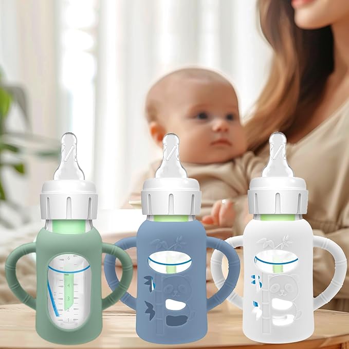 3 Pack Silicone Sleeves for Dr. Brown's Glass Baby Bottles - Drop Protection Baby Bottle Sleeves,Compatible with Dr. Brown's Newborn Glass Bottles,with Silicone Handles,4 oz