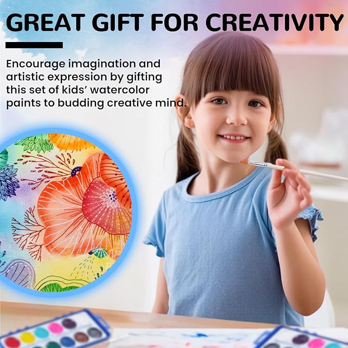 12 Color Watercolor Paint for Kids, 12 Pack Washable Water Color, Classroom Set, Woodbrushes Included
