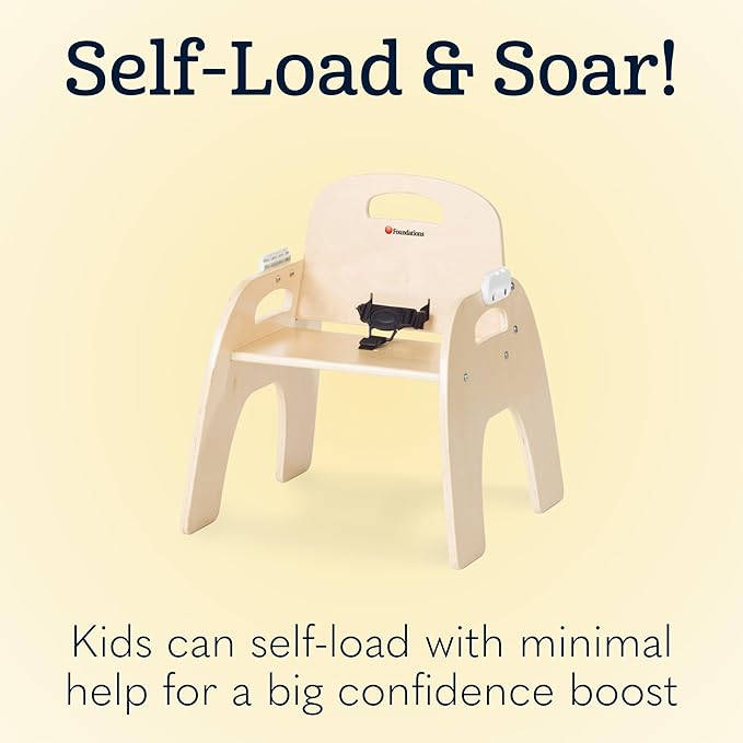 Foundations Easy Serve 11" Wood Feeding Chair for Toddlers, Adjustable Harness, Removable Dishwasher Safe Tray, “No Tip” Base, Baltic Birch Plywood