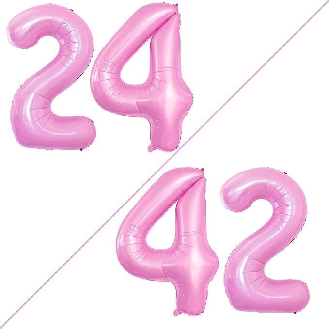 GOER Number 24 Balloons for 24th Birthday Party Decorations,42 Inch Jumbo Foil Helium 42 Balloons for 42nd Birthday Party Decoration (Light Pink)