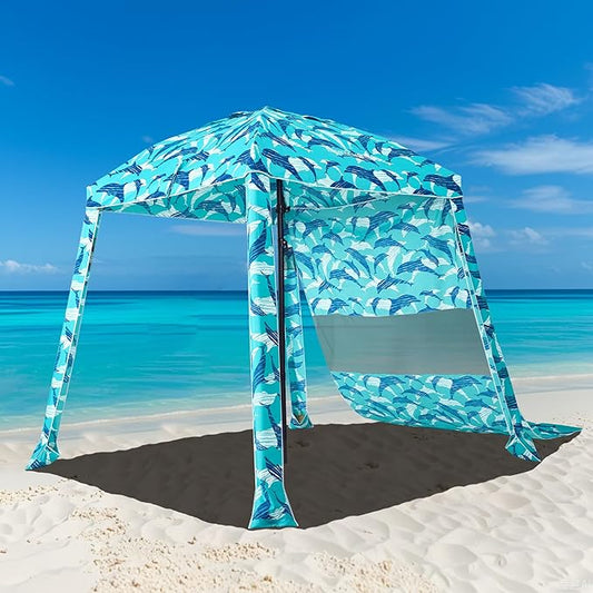 HOMEDEMO Beach Canopy UPF 50+, 6'×6', Easy Set up and Take Down Tent with Sand Pockets, Side Wall Shade Wind Waterproof for Kids, Family & Friends