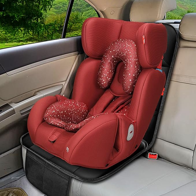 Car Seat Protector 1 Pack Car Seat Cushion Mat Thickest Padding,Waterproof 600D Fabric Car Seat Covers for Non-Slip Backing Mesh Pockets for Baby and Pet (Black, 1 Pack)