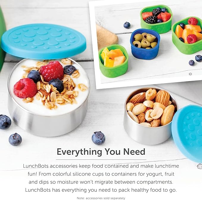 LunchBots Thermal 8 oz Triple Insulated Thermos - Hot 6 Hours or Cold 12 Hours - Leak Proof Thermos Soup Jar - All Stainless Interior - Navy Lid - Aqua Dots