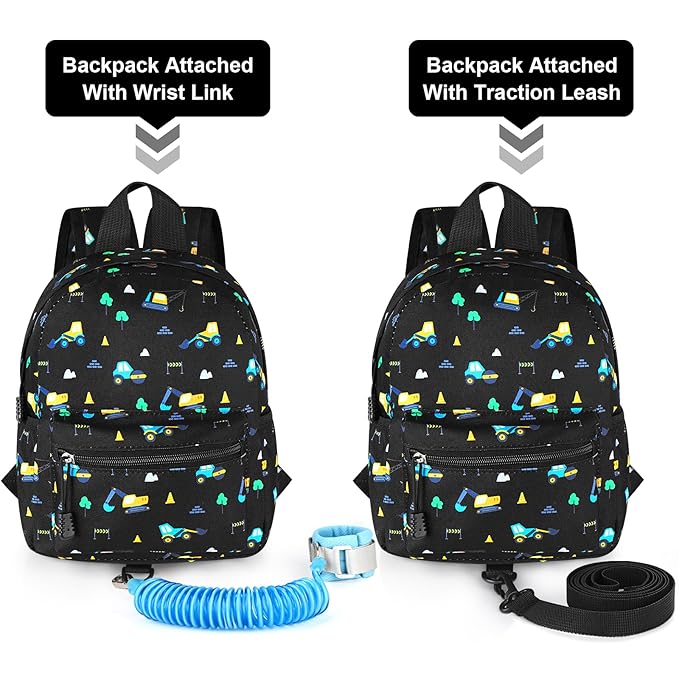 Accmor Toddler Backpack Leash, Mini Child Backpack with Anti Lost Wrist Link, Cute Kids Backpack Walking Harness for Outdoor Travel, Adorable Excavator Backpack Tether for Baby Boys Girls Ages 1-3