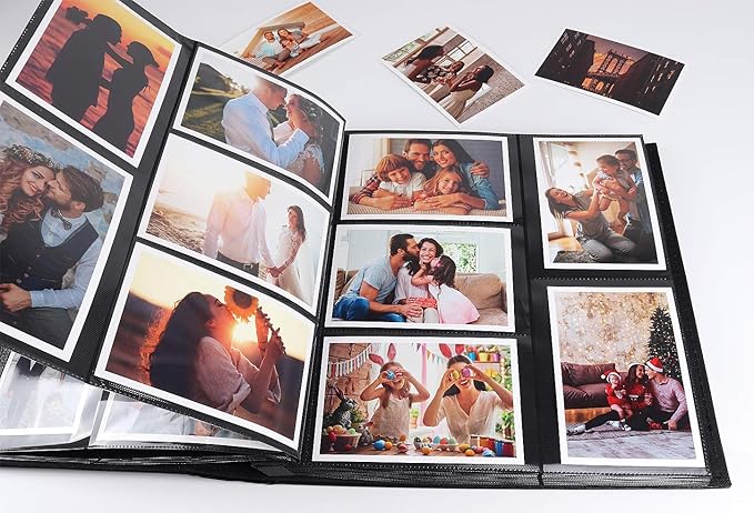 RECUTMS Photo Album 600 Pockets,Sewn Bonded Black Leather Book Pockets Hardcover Photo Frame 4x6 Photos Anniversary Baby Vacation Album (Brown)
