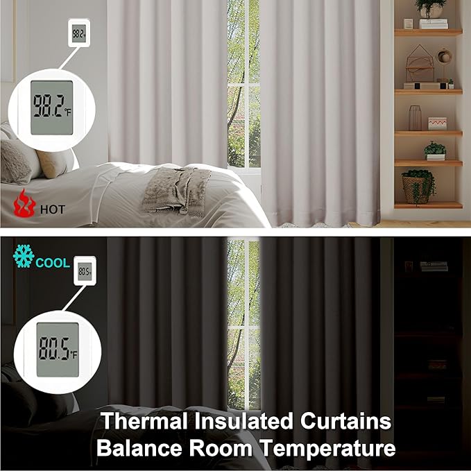 Simplebrand Ava Natural Blackout Curtains for Bedroom 63 Inch Length 2 Panels Set, Solid Thermal Insulated Energy Saving Rod Pocket Window Treatment Curtains Blackout Drapes, W40 x L63 Inch, Natural