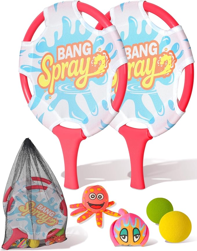 Water Paddle Toss Game with Floating Octopus Ball, Fun Pool Toys Set, Beach Games for Family, and Pool Water Play Set for Friends