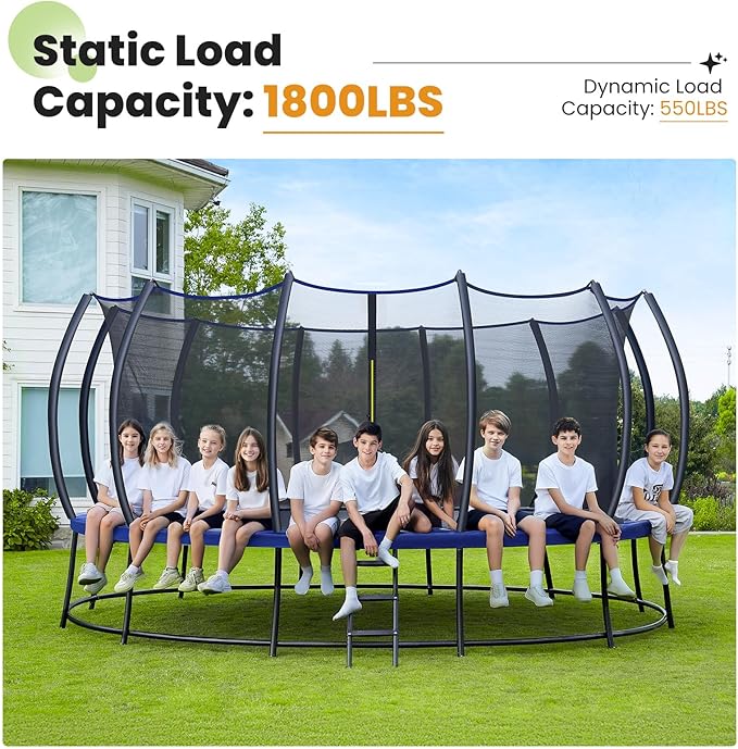 Zupapa 1800LBS Weight Capacity Double Frames Trampoline with No-Gap Design Curved Poles 16 15 14 12 10FT Trampolines with Enclosure Net for Kids Adults, Outdoor Family Fun
