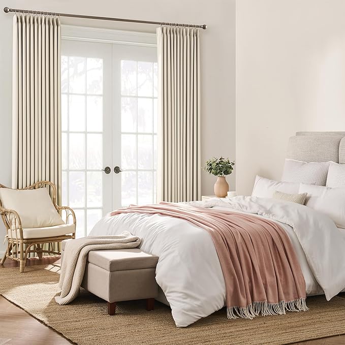 KEQIAOSUOCAI Pleat Patio Sliding Door Curtains 100 Wide x 90 Long Cream Beige Drapes 2 Panels Room Divider Curtain,Wide Width Thermal Insulated Room Darkening Window Treatment for Living Room