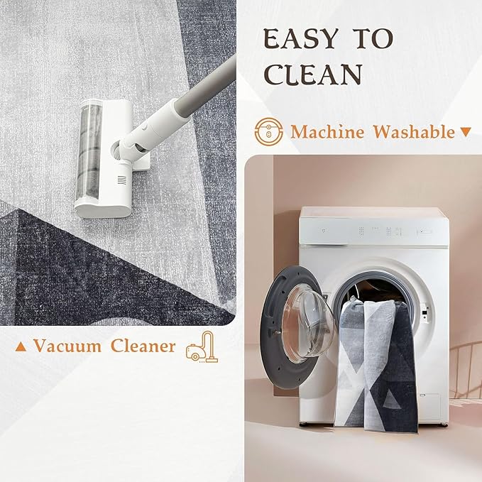 HOMFINE Washable Modern Area Rug - Geometric Style 4x6 Rugs for Living Room, Bedroom, Machine Washable Rug Soft Non Slip Non Shedding Area Rug - Grey, 4'x6'