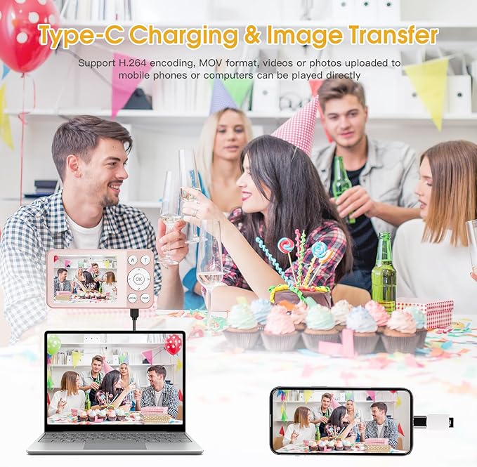 4K Digital Camera for Teens, FHD 64MP Digital Camera for Kids with 64GB SD Card, 18X Digital Zoom Cameras for Photography, Point and Shoot Video Camera for Kids, Pink