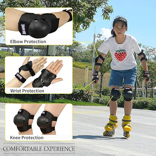 Youth/Kids Knee Pads Elbow Pads Wrist Guards Protective Gear Set for 3-15 Years Child Roller Skates, Skateboard, Cycling, Inline Skating, BMX Bike, Balance Bike, Scooter Riding and Other Outdoor Sports