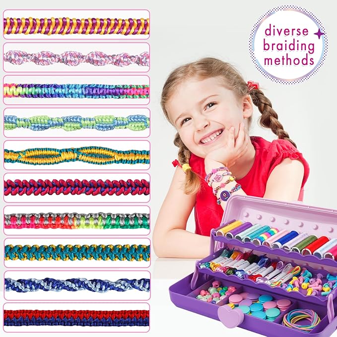 Friendship Bracelet Making Kit with Storage Box,DIY String Bracelet Arts and Craft for Girls Aged 8-12,Kids' Travel Activity Toy Set,Easter Birthday Gifts for Ages 6 7 8 9 10 11 12 Year Old Purple