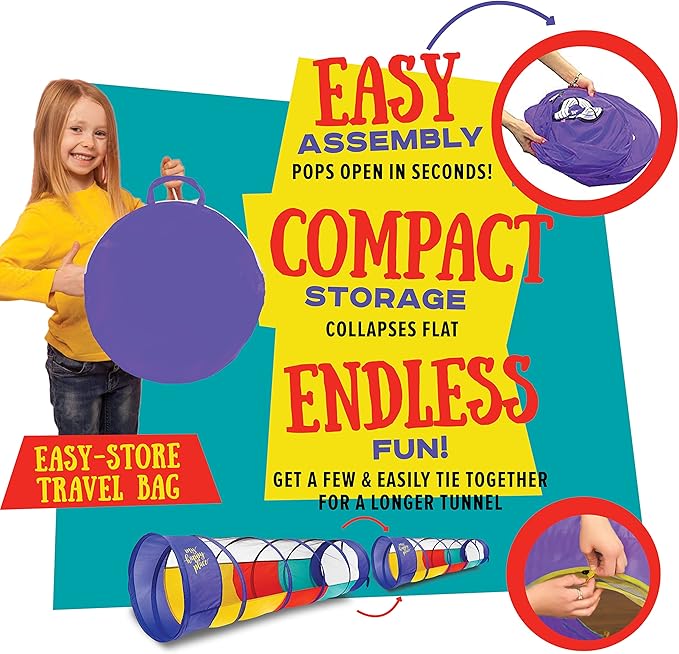 Kiddey Play Tunnel for Kids - Pop Up Tunnel Toys for Toddlers, Kids Multicolored Tunnel for Indoor/Outdoor Fun, Crawl & Play, Obstacle Course Great Gifts for Toddlers - Balls Not Included (2 Pk)