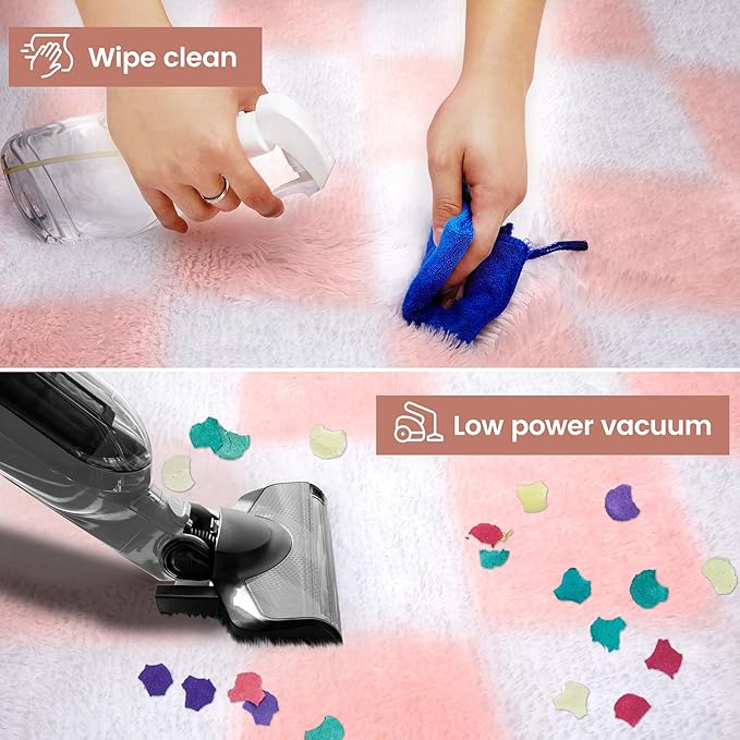 Super Soft Rug for Bedroom, 5x7 Ft Pink and White Area Rug Classic Checkered Shaggy Anti-Skid High Pile Soft Fluffy Rug Fuzzy Carpet for Living Room Bedroom Kids Room Nursery, Dorm Home Decor