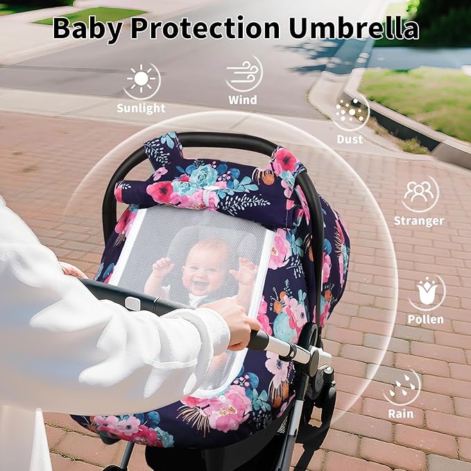 Elstey Car Seat Cover Baby, Minky Dot Carseat Covers Baby Girls, Lightweight Infant Car Seat Cover Canopy with 2 Layers Breathable Mesh Windows, Stroller Carrier for Babies Newborn Essentials