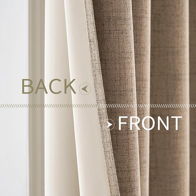 MIULEE 100% Blackout Linen Textured Curtains for Bedroom Solid Thermal Insulated Copper Brown Grommet Room Darkening Curtains & Drapes Luxury Decor for Living Room Nursery 52 x 96 Inch (2 Panels)