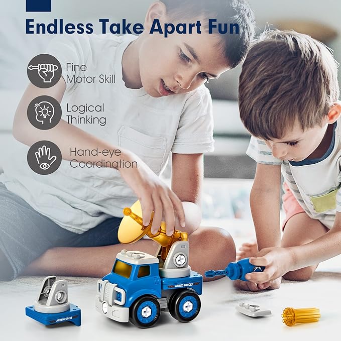 hahaland 5 Year Old Boy Birthday Gift - STEM Toys for Ages 5-7, Toy for 5 6 Year Old Boy, 5 in 1 Building Take Apart Trucks Transform to Robot, Boys Toys Stocking Stuffers for Kids Christmas Ages 5-8