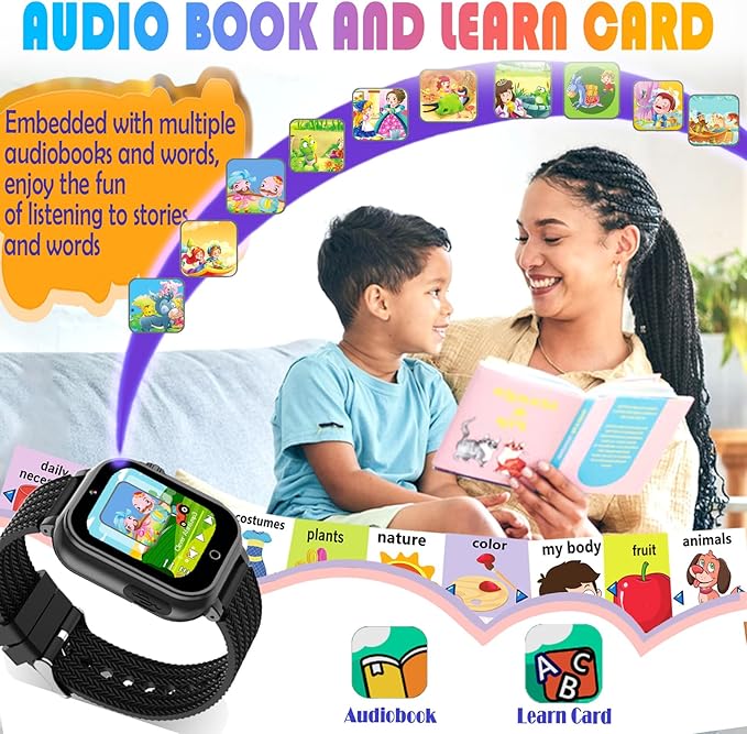 Goodatech Kids Smart Watch for Boys Girls, 1.54'' Smartwatch with 26 Puzzle Games,HD Camera,Video Music Player,Pedometer,Flashlight,Audio Book etc., Aluminum Case and Sport Band (Black)