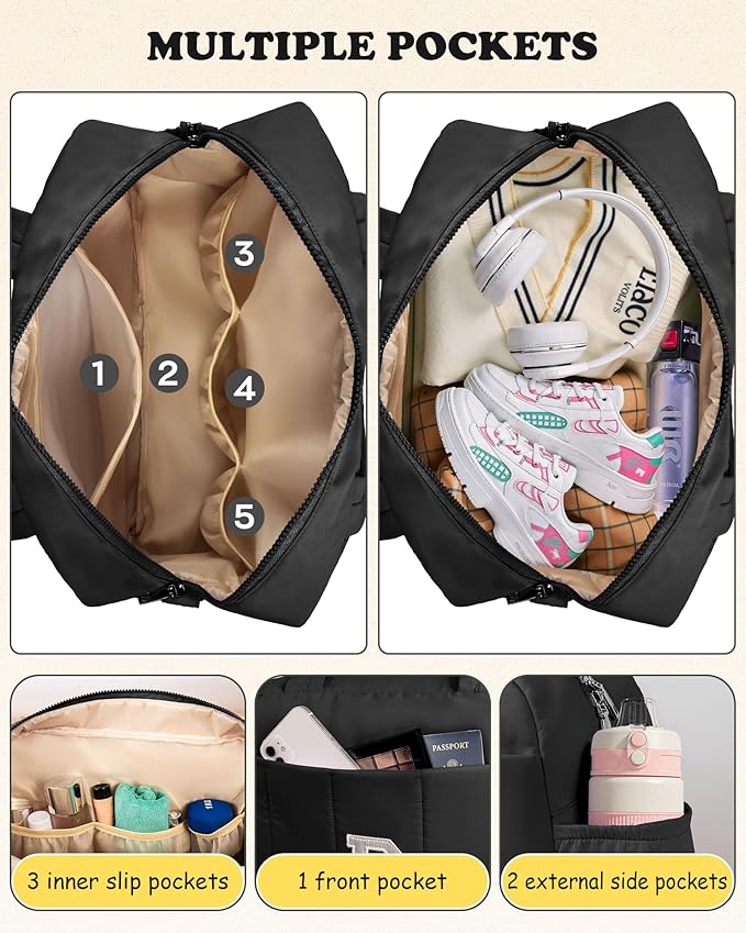 Women Duffle Bag with Initial, Personal Item Travel Bags，Gym Bag with Wet Pocket，Teenage Girls Gifts Ideas-Lightweight Travel Bags Personalized Tote with Makeup Pouch