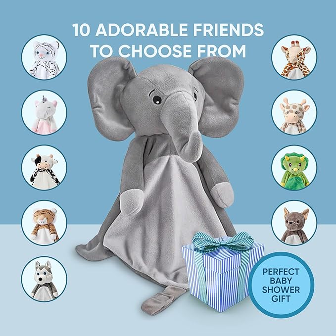 Love By Emi Baby Music Lovey Grey Elephant, Baby Sleep Soother for Crib & Cuddle Bedtime, White Noise with a Heartbeat & Lullaby, Plush Sound Toy, Stuffed Animal for Newborns, Infants & Toddlers