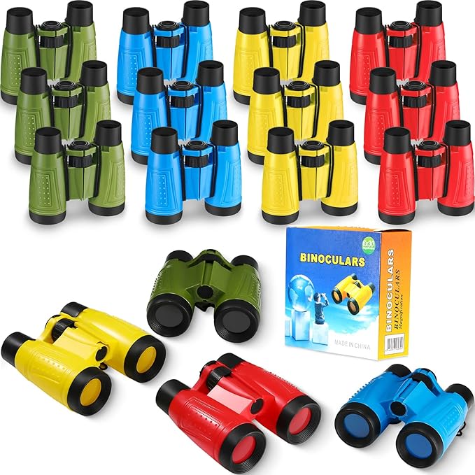 24 Pieces Toy Binoculars with Neck String Assorted Colors Novelty Binoculars Camping Birthday Party Supplies Nature Exploration Toys for Outdoors Indoors Sightseeing, Camping, Birdwatching Wildlife