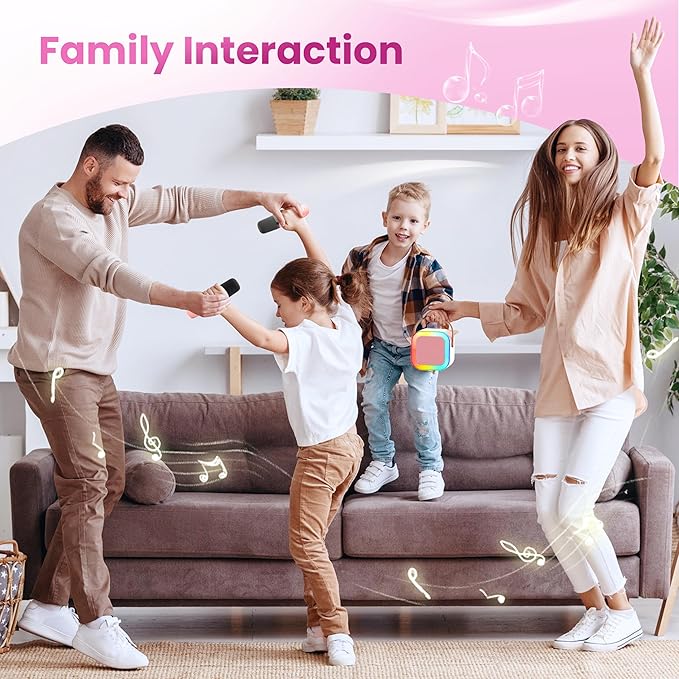 Karaoke Machine for Kids Adults, Portable Bluetooth Mini Karaoke Microphone Singing Speaker with 2 Mic and Light,Toys for All Smartphones,Birthday, Family,Home Party (Pink)