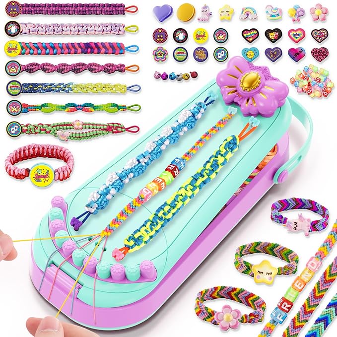Friendship Bracelet Making Kit for Girls - DIY Bracelets Maker Art and Craft Kits for Kids - Jewelry String braiding Set Toys for Age 6 7 8 9 10 11 12 Year Old Girl Christmas Birthday Gifts - Cyan