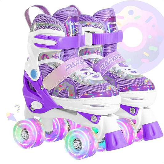 PAPAISON Adjustable Roller Skates for Girls Illuminating Wheels, Kids Toddler Rollerskates Ages 4-6 5-8 8-12