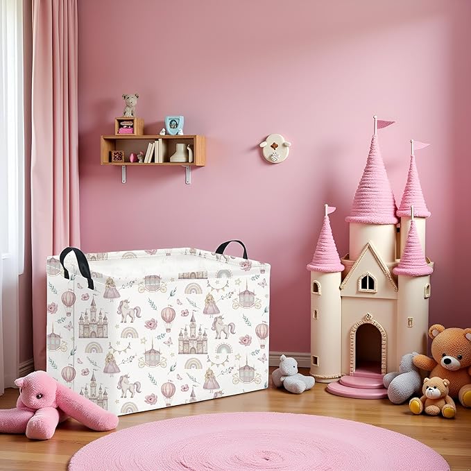 HIYAGON Rectangular Baby Girl Basket Kids Baby Storage Basket Toy Storage Bin Organizer Box Room Decor(Castle)