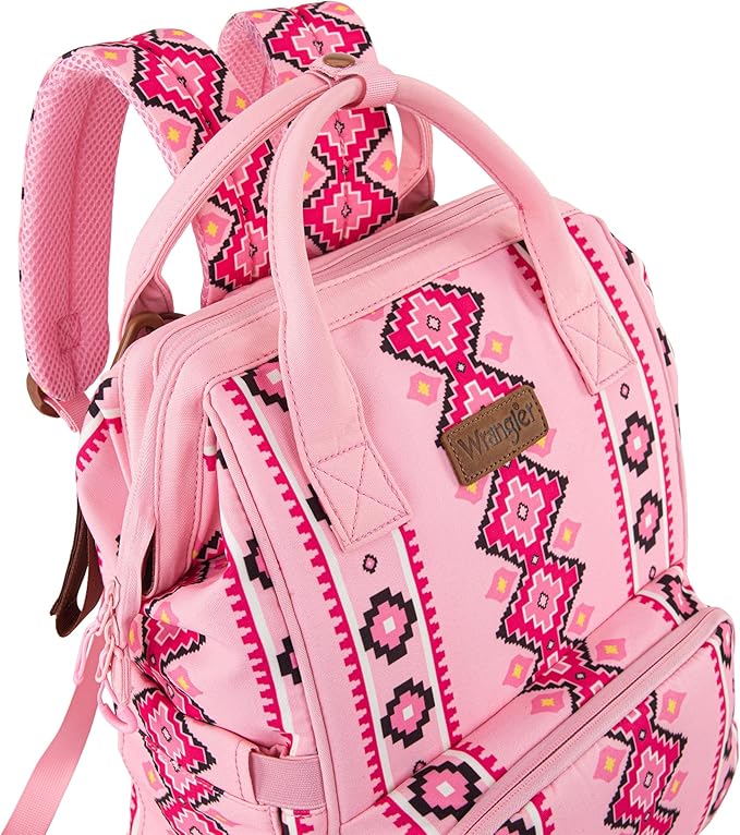 Wrangler Diaper Bag Backpack Aztec Travel Backpack Purses Western Multi-Function Baby Bags for Mom with Waterproof Insulated Pockets