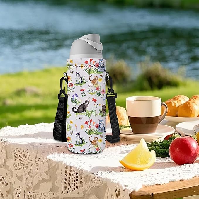 Neoprene Water Bottle Carrier Bag with Adjustable Shoulder Strap for Men Women Walking Hiking,Portable Insulated Holder Case for Stainless Steel/Glass/Plastic Bottles