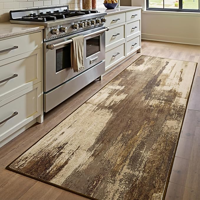Washable Runner Rug, 2x6 Kitchen Rugs Brown Long Runner Rugs with Rubber Backing, Abstract Non-Slip Carpet Runners for Hallways, Kitchen, Bedroom, Laundry, Entrance