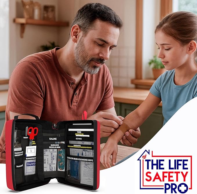 Portable First Aid Kit for Kids with CPR Shield - Ideal for Home, Car, School, Camping, and as a Travel First aid kit. Latex-Free Bandages – Children First Aid Guide by The Life Safety Pro