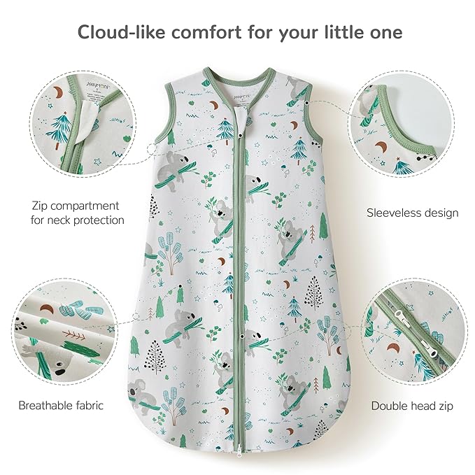 JELLYMONI Baby Sleep Sack 12-18 Months 100% Cotton Wearable Blanket, 0.5 TOG Soft Lightweight Toddler Sleeping Sack 3 Pack 2-Way Zipper Newborn Sleep Sacks