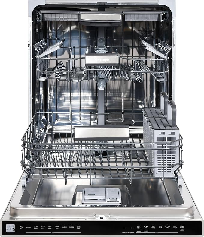 Kenmore 24" Built-in Stainless Steel Tub Dishwasher EasyFlex Third Rack, TurboDry, SmartWash & Reach-Thru Handle-15 Place Settings-45 DBA, Energy Star Certified, Fingerprint Resistant