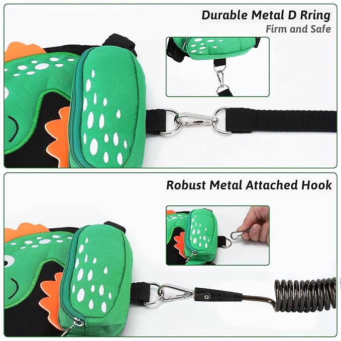 Accmor Toddler Harness Leash + Anti Lost Wrist Link, Cute Dinosaur Kids Leash Walking Harness, Baby Leashes for Toddlers, Child Harness Leash Wristband Assistant Strap Belt for Boys Girls Outdoor