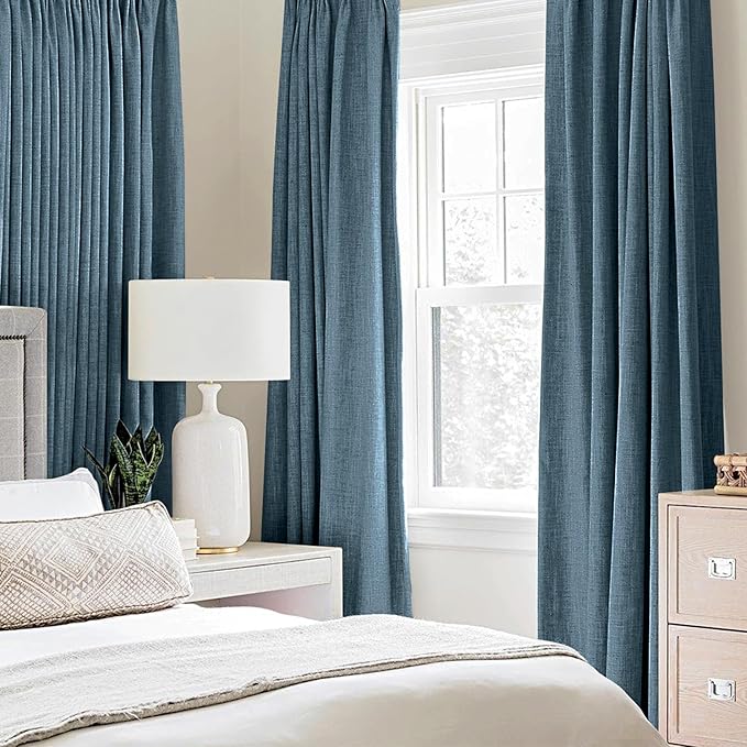 MIULEE Linen Texture Curtains, 2 Panels (Dusty Blue, W52xL84), Blackout, Grommet, Room Darkening, Nursery, Solid, Classic, 2 Count