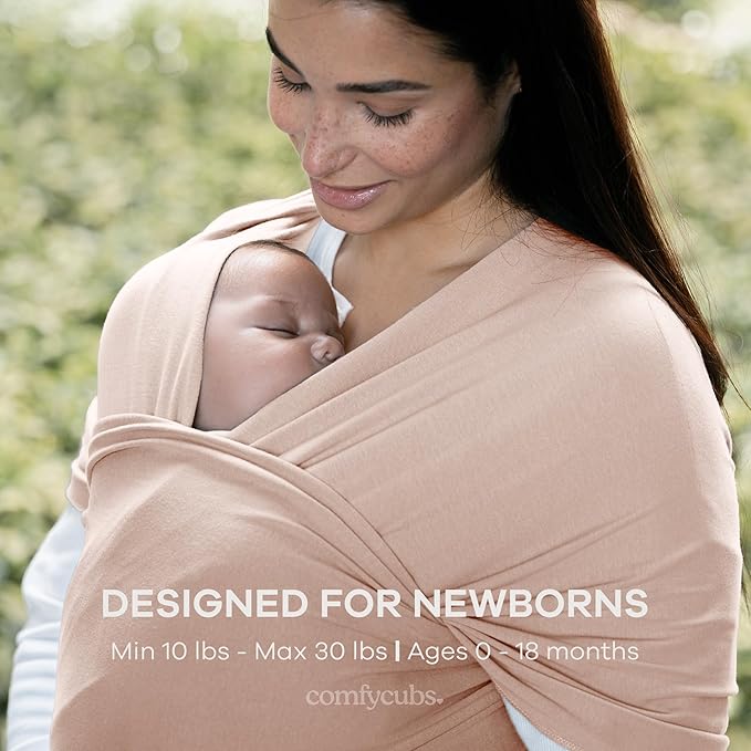 Comfy Cubs Baby Wrap Carrier - Soft & Secure Fit Cotton Blend Baby Carrier Newborn to Toddler - Hands-Free & Lightweight Infant Wrap - Adjustable, One Size Fits All Toddler Sling - Blush