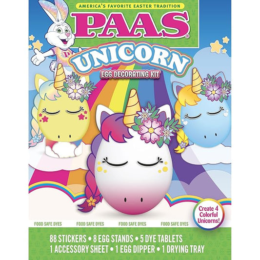 PAAS Unicorn Egg Decorating Kit – Create Magical Unicorn Eggs with 5 Dye Tablets, 88 Stickers, and 1 Accessory Sheet