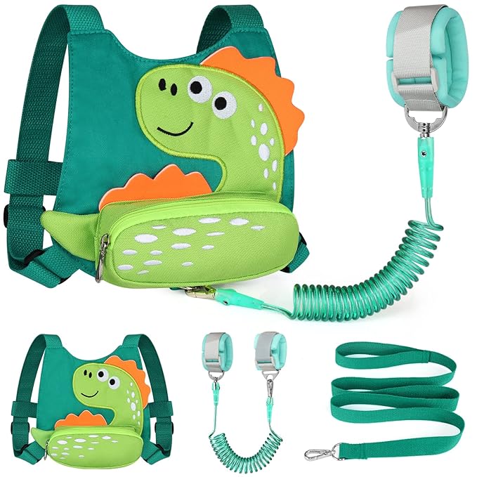 Toddler Harness Leash with Anti Lost Wrist Link, Accmor Cute Dinosaur Kids Harness Children Leash, Adorable Anti Lost Leash Walking Wristband Assistant Strap Belt for Baby Boys Girls Outdoor