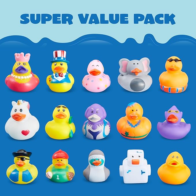 JOYIN 240 Pcs Rubber Ducks, Random Assortment Ducks Bulk with Mesh Carry Bag, Mini Rubber Duckies for Baby Bath Toys, Kids Toddler Summer Pool Toys Birthday Gifts Party Favors