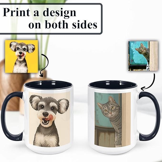 Personalized Coffee Mug, Custom Drawing Portrait Gift, Funny Customized Coffee Gift for Men & Women, Custom Mugs with Pictures, Black 15oz Father's Day Mug