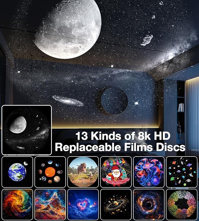 Galaxy Projector for Bedroom,4K Image Planetarium Projector Adjustable Knob,13 in 1 Kids Night Light Projector with Built-in Bluetooth Speaker & White Noise,360° Rotating with Remote Timer (White)
