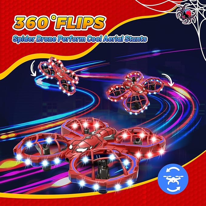 Spider Drone for Kids, Jomzuci RC Mini Drone with 360°Flip, Hover Indoor Drones for Kids 8-12 with 2 Batteries, Headless Mode, 3 Speed Mode, Quadcopter Outdoor Toys Gifts for 8-12 Year Old Boys Girls