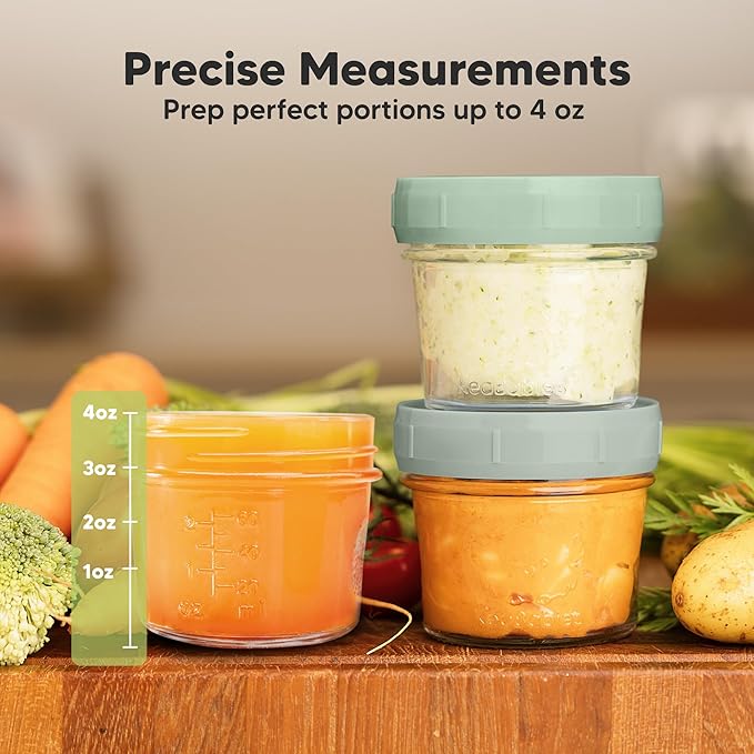 KeaBabies 6pk 4oz Glass Baby Food Containers with Lids - Leak-Proof, Microwavable Small Glass Jars, Baby Purees & Toddler Snack Storage Containers, BPA-Free, Dishwasher & Freezer Safe (Sage)