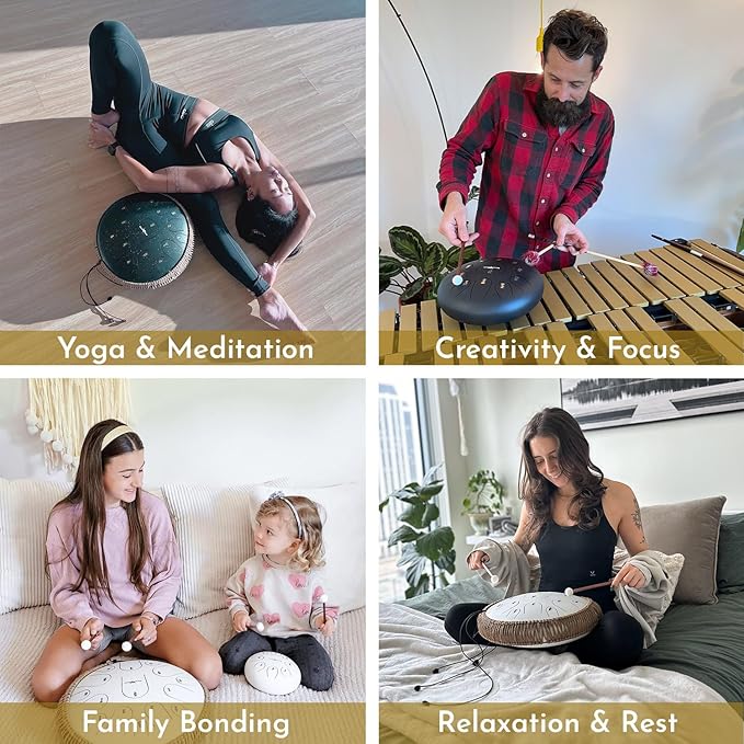 The Balmy Drum - 8 Note 6 Inch Steel Tongue Drum, Steel Drum Instrument, Drums For Children and Adults, Balmy Drum Set for Kids with Music Book, Handpan, Mallet and Carry Bag (Gold)